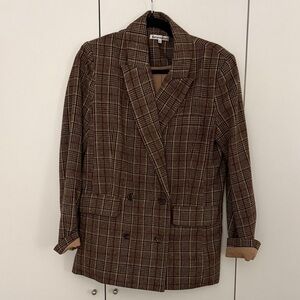 Reformation Brown Plaid Double-Breasted Blazer